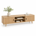 Szafka RTV 180x40x55 cm dąb naturalny MDF laminowany lamelowe fronty drzwi przesuwne