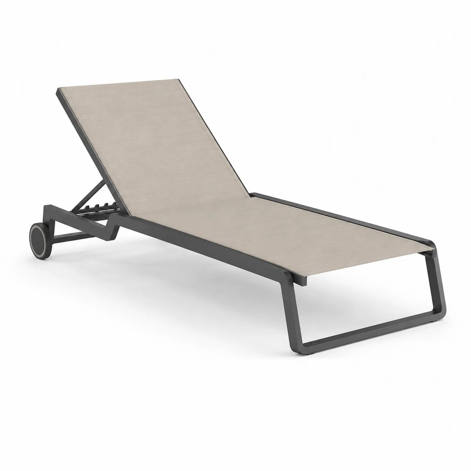 Leżak ogrodowy regulowany 200 cm x 65 cm x 30–85 cm z kółkami tekstylen szary beżowy stalowa konstrukcja