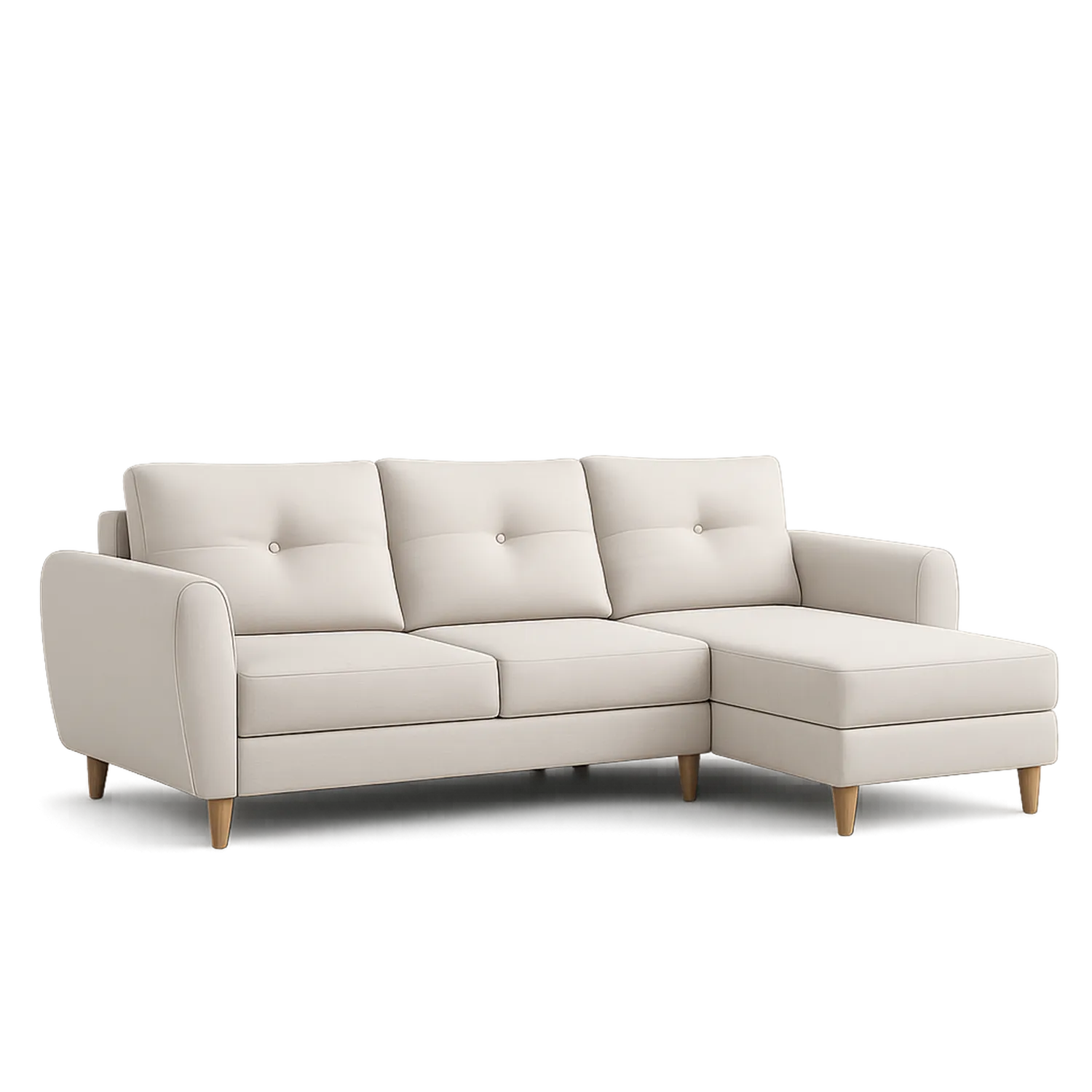 Sofa narożna 240 x 150 x 85 cm beżowa tkanina poliester drewniane nogi szezlong prawy