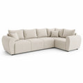 Sofa narożna w kształcie L 300 x 180 x 75 cm z tkaniny poliestrowej beżowa z prawostronnym szezlongiem i czarnymi nogami