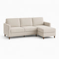 Sofa narożna L 220 x 150 x 85 cm beżowa tkanina poliestrowa drewniana konstrukcja