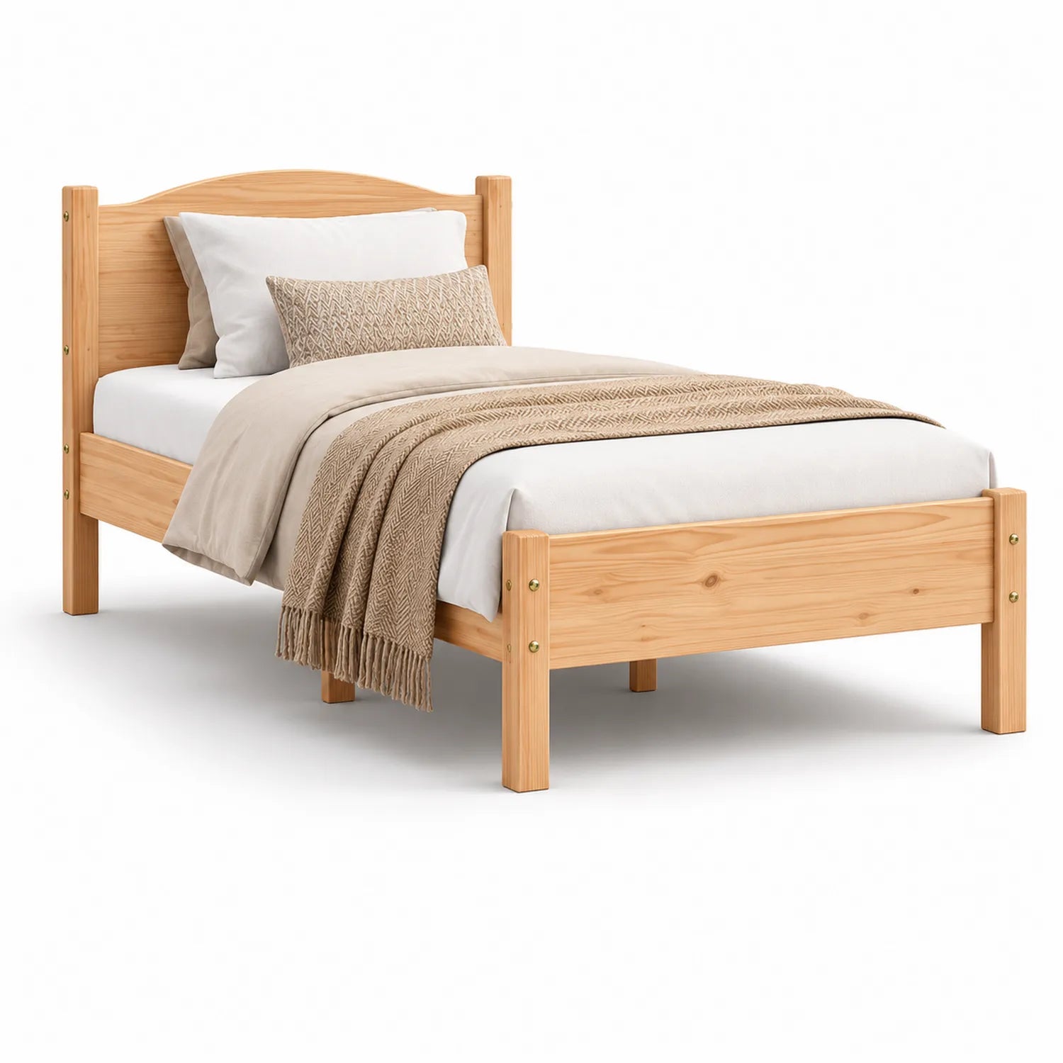 Łóżko drewniane 90 cm x 200 cm lite drewno sosnowe naturalne z zagłówkiem i listwami