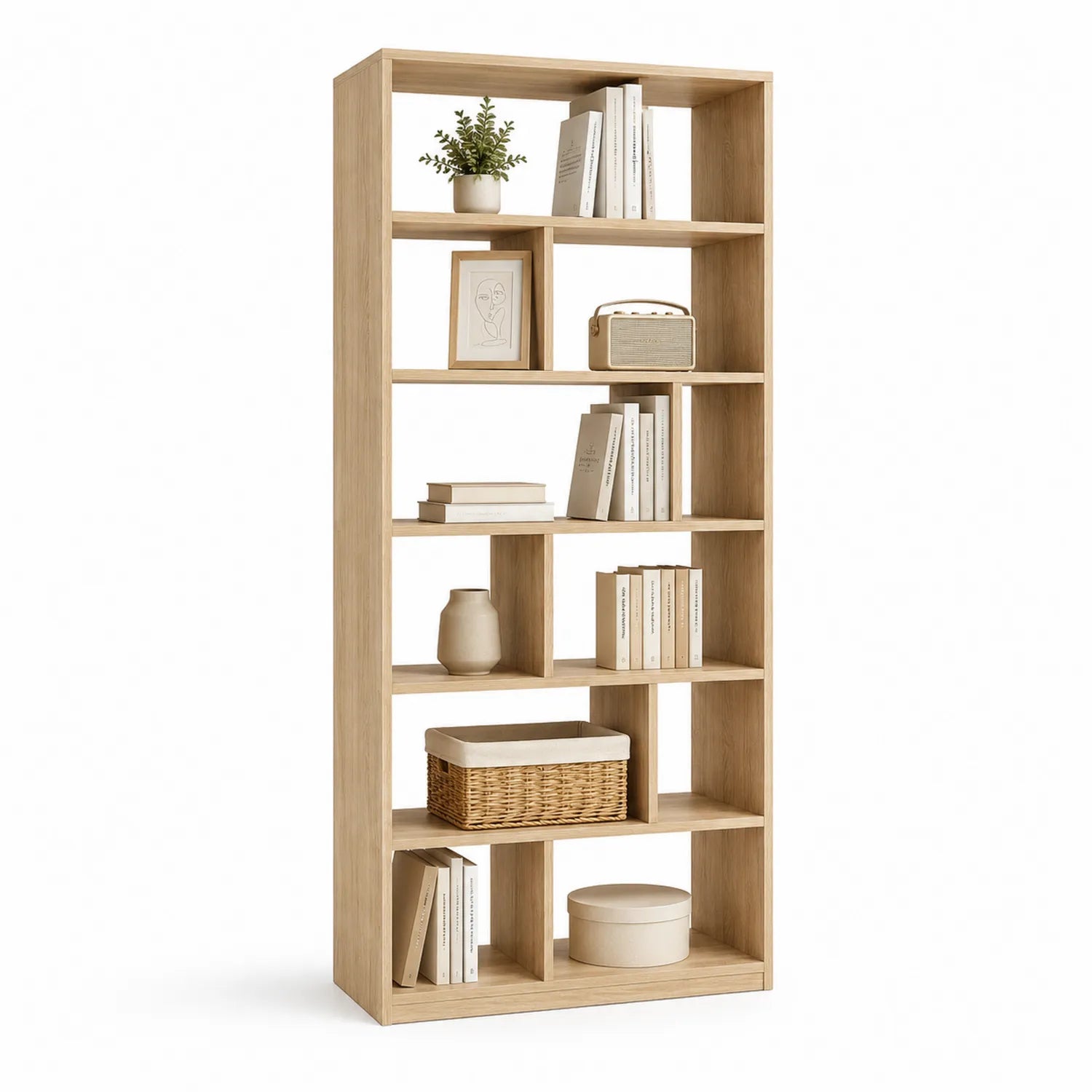 Regał stojący 180 cm x 80 cm x 30 cm dąb jasny MDF laminowany otwarta konstrukcja