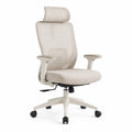 Krzesło biurowe ergonomiczne obrotowe z zagłówkiem siatkowe beżowo białe 115–125 cm