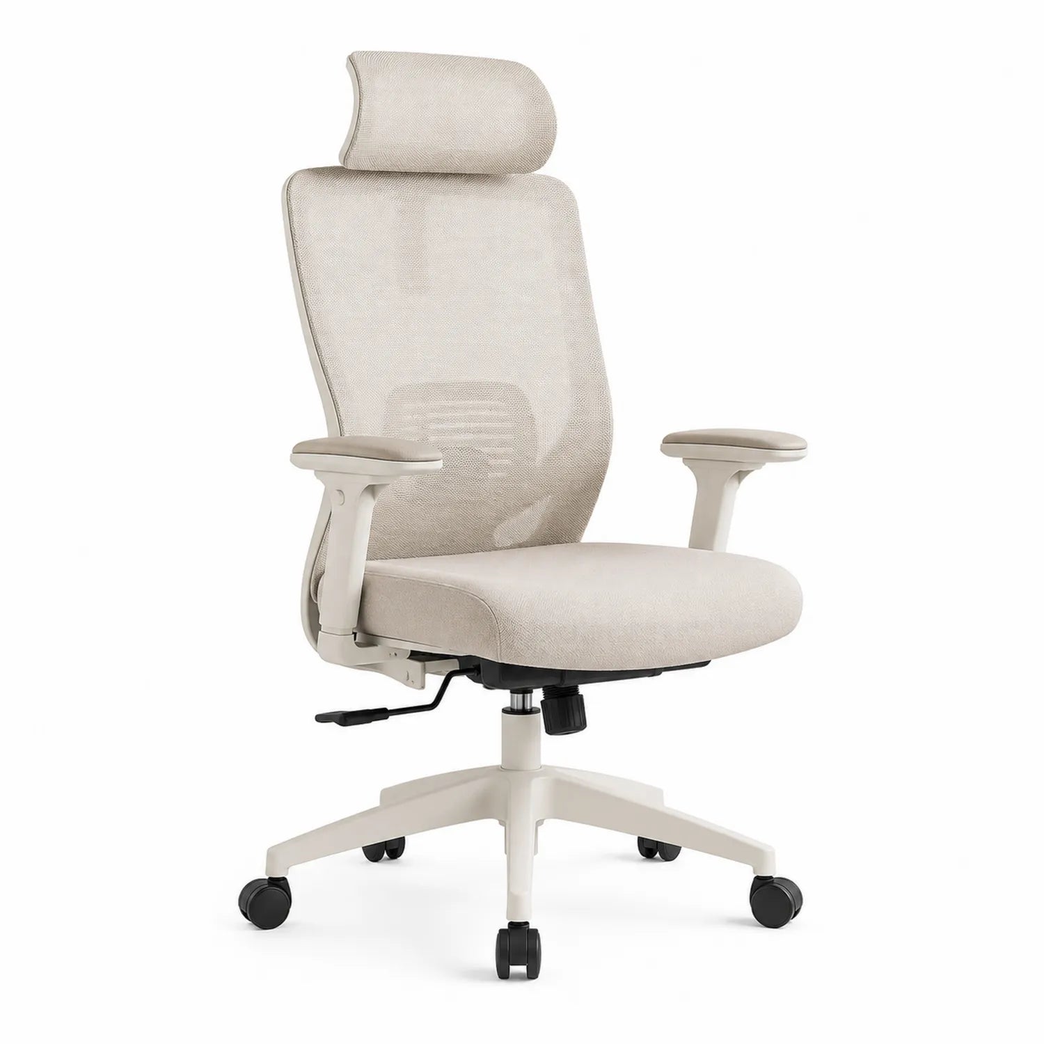 Krzesło biurowe ergonomiczne obrotowe z zagłówkiem siatkowe beżowo białe 115–125 cm