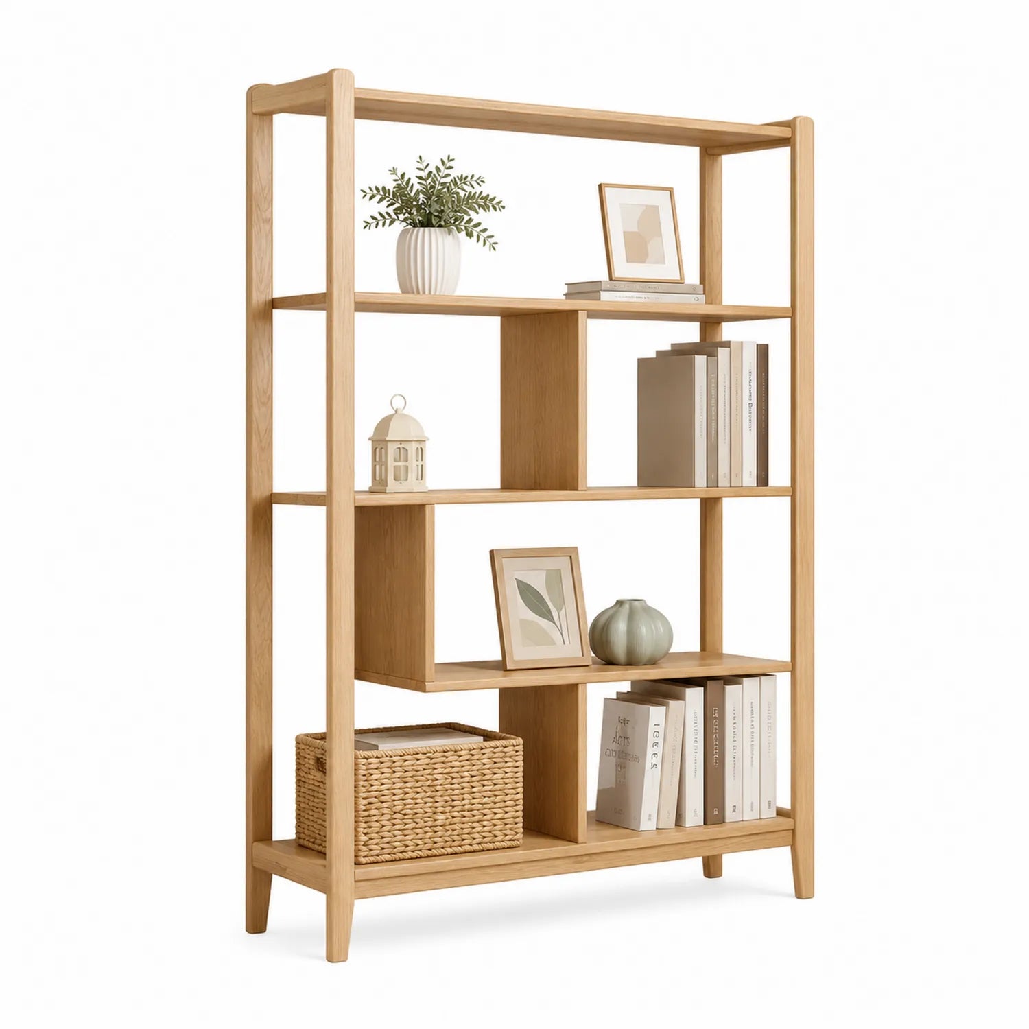 Regał stojący 180 x 80 x 30 cm dąb naturalny otwarta konstrukcja asymetryczne półki