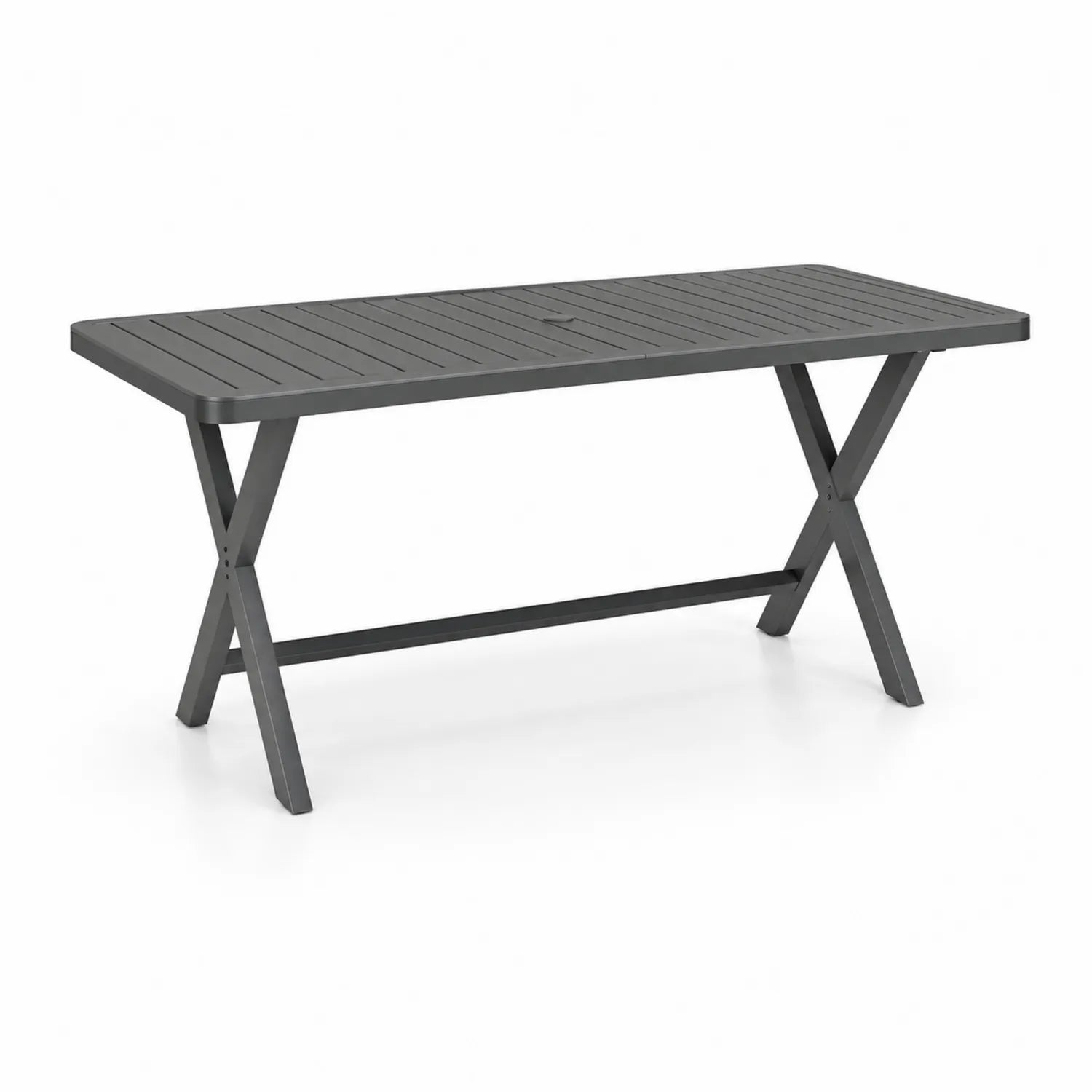 Stół ogrodowy prostokątny stal malowana proszkowo listwowy ciemnoszary czarny 160 cm 80 cm 75 cm