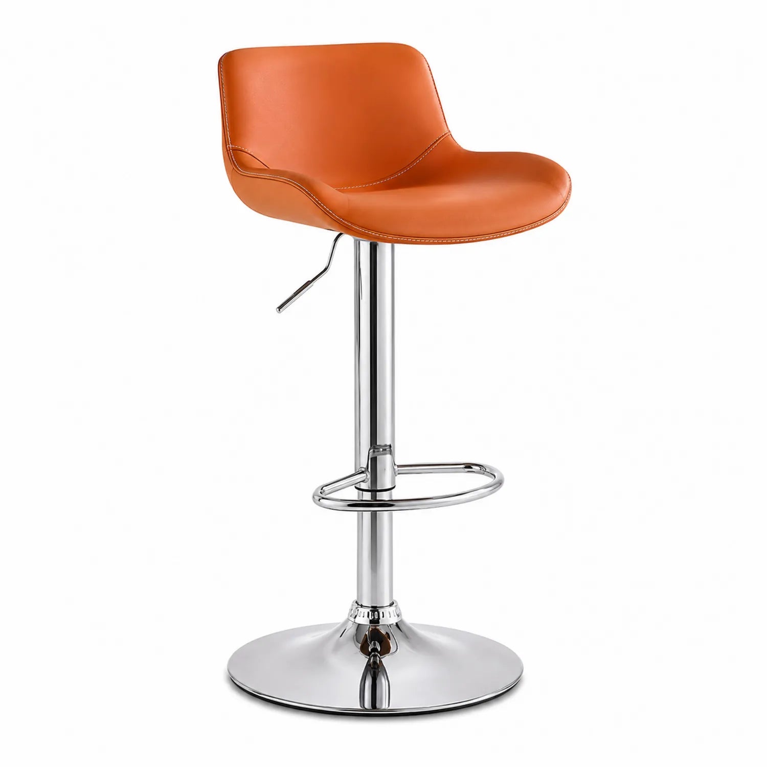 Hoker barowy obrotowy 45 x 45 x 85-105 cm z PU pomarańczowy z chromowaną stalową podstawą i podnóżkiem