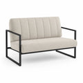 Sofa dwuosobowa 150x75x80 cm beżowa tkanina poliestrowa czarna metalowa rama
