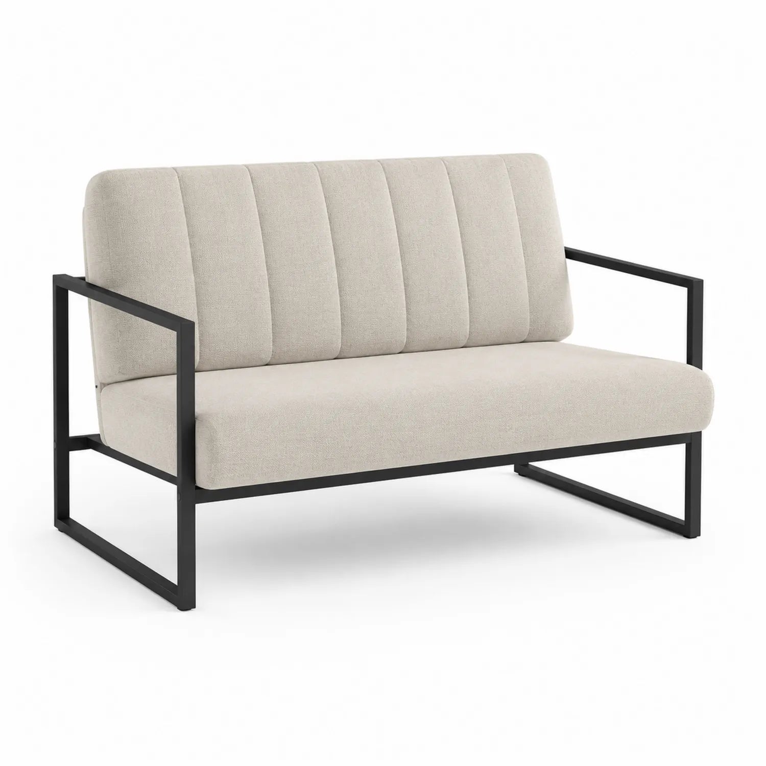 Sofa dwuosobowa 150x75x80 cm beżowa tkanina poliestrowa czarna metalowa rama