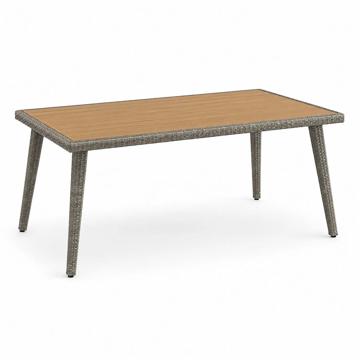 Stół ogrodowy prostokątny 160 x 90 x 75 cm z technorattanu szary z blatem drewnopodobnym