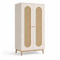 Szafa dwudrzwiowa 180 x 90 x 45 cm beżowa MDF fronty rattanowe nogi z drewna bukowego