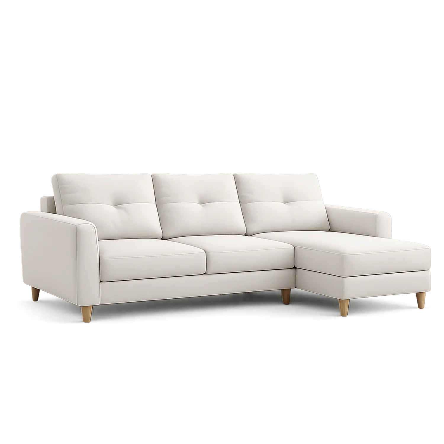 Sofa narożna w kształcie L 240 x 150 x 85 cm beżowa tkanina poliester z szezlongiem prawostronnym drewniane nogi