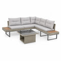 Zestaw mebli ogrodowych sofa narożna z technorattanu PE ze stolikiem szklanym kształt L jasnoszary 220 cm x 220 cm x 70 cm
