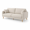 Sofa 170 cm x 85 cm x 85 cm tapicerowana beżowa tkanina poliestrowa drewniane nogi trzyosobowa konstrukcja z litego drewna