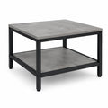 Stolik kawowy 60x60x45 cm dwupoziomowy MDF imitacja kamienia szary czarna metalowa rama