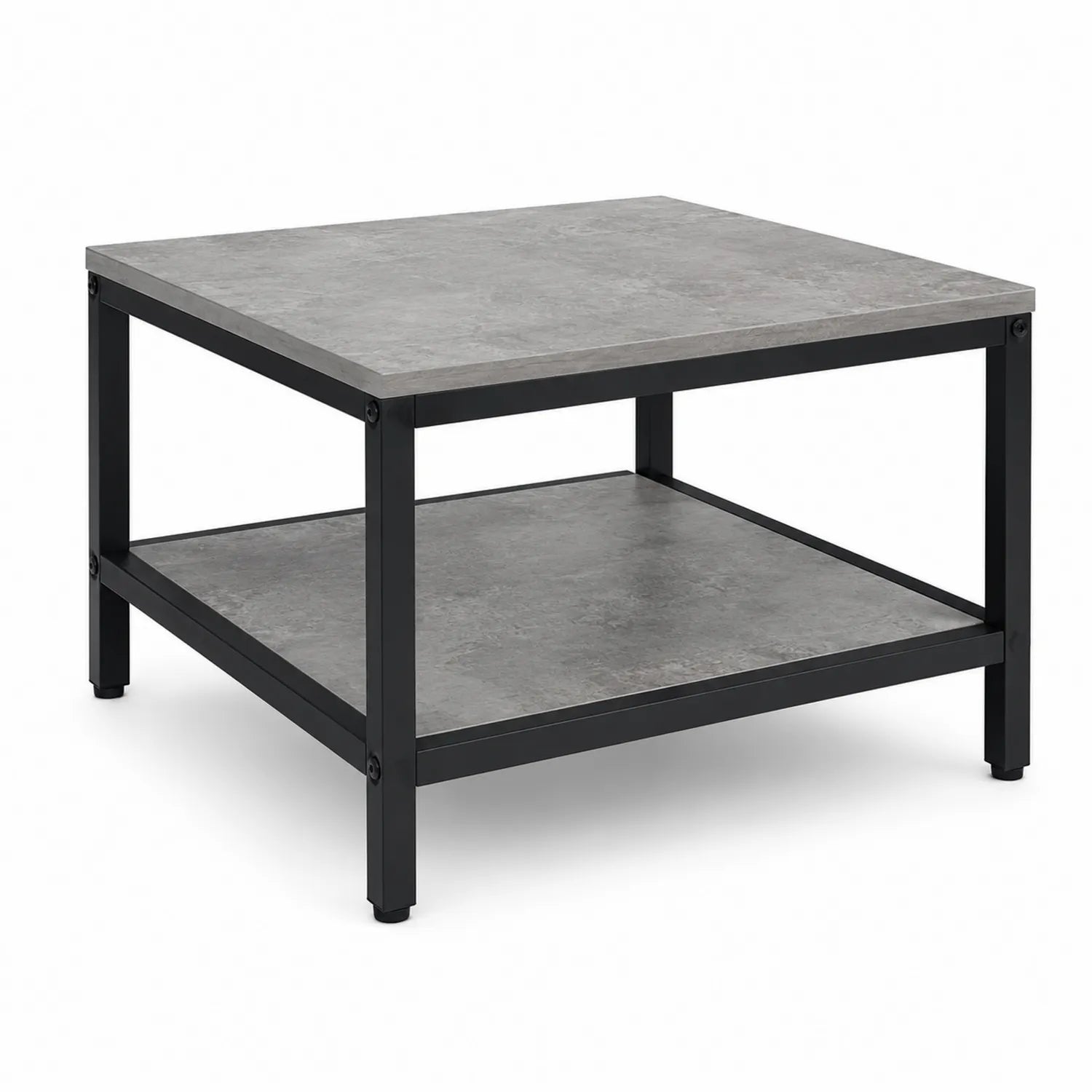 Stolik kawowy 60x60x45 cm dwupoziomowy MDF imitacja kamienia szary czarna metalowa rama