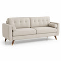 Sofa prosta 3 osobowa 200 x 85 x 85 cm z tkaniny poliestrowej beżowa z drewnianymi nogami i poduszkami walcowymi