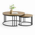 Zestaw stolików kawowych okrągłych 2 sztuki około 80 cm x 80 cm x 45 cm oraz 60 cm x 60 cm x 40 cm blat dekor drewna MDF metalowa czarna konstrukcja