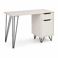 Biurko proste 120 cm 60 cm 75 cm płyta MDF laminowana jasne drewno czarny stalowe nogi typu hairpin z szafką i szufladami