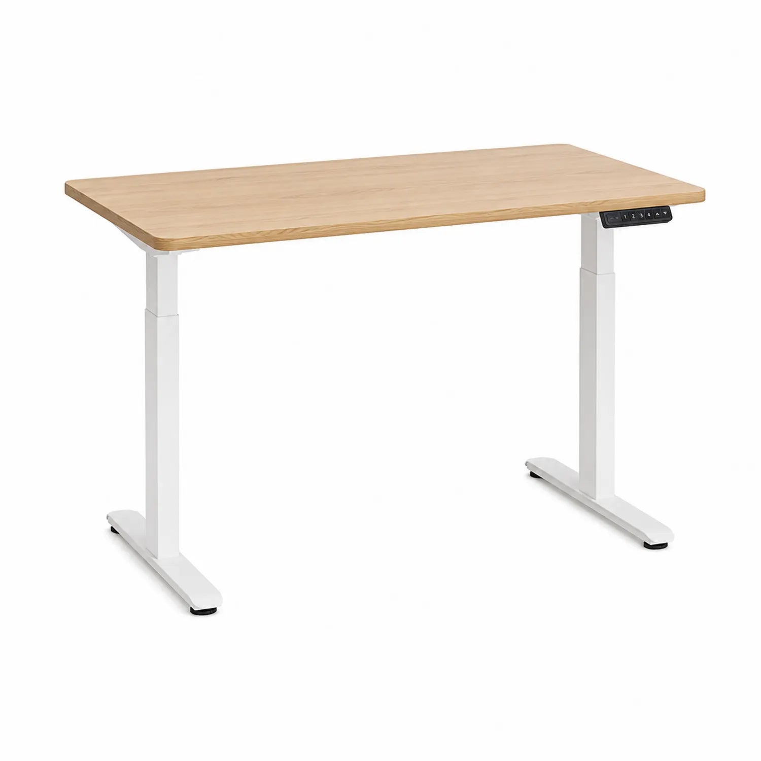 Biurko regulowane elektryczne 120 cm x 60 cm MDF blat dąb jasny biały stelaż stalowy z panelem sterowania
